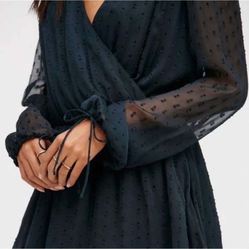 Free People dark green and Sheer Sleeve Dress